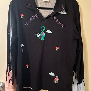 RARE Teddy Fresh x Dr. Albert Frankenstein Flames & Dragon Long Sleeve Polo L
